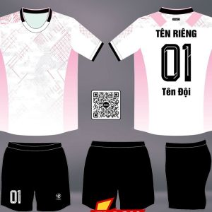 Áo bóng đá không logo VINICI BD08001 – Trắng phối hồng pastel