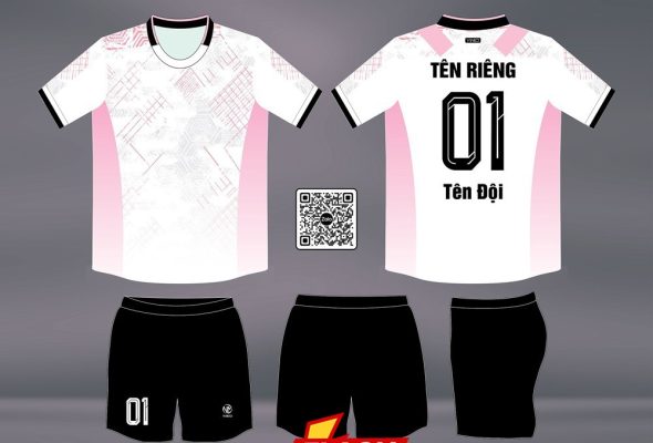 Áo bóng đá không logo VINICI BD08001 – Trắng phối hồng pastel