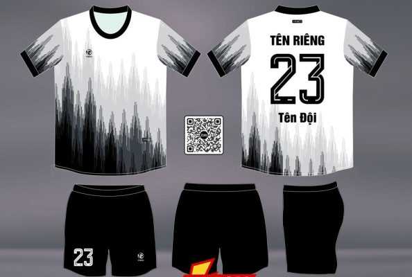 Áo bóng đá thiết kế BD08017 trắng xám đen – Mạnh mẽ và hiện đại